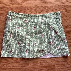 Lilly Pulitzer Size 8 Green Seersucker Stripe Embroidered Palm Tree Mini Skort